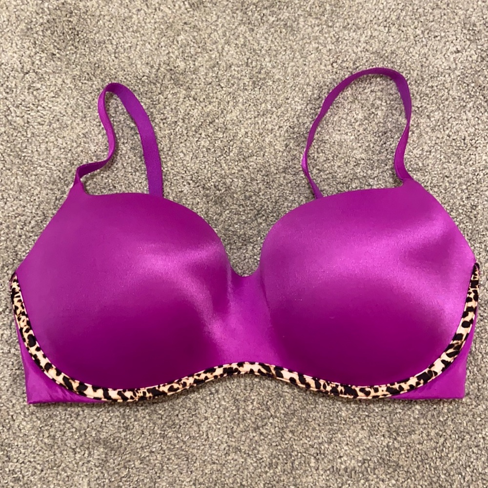 Victorias Secret Purple with Leopard print balconet  padded bra 34DD